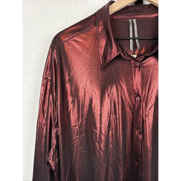 NEW Anthropologie Shine Button Down Shirt Womens XL Dark Red Long Sleeve Relaxed - Picture 4 of 11